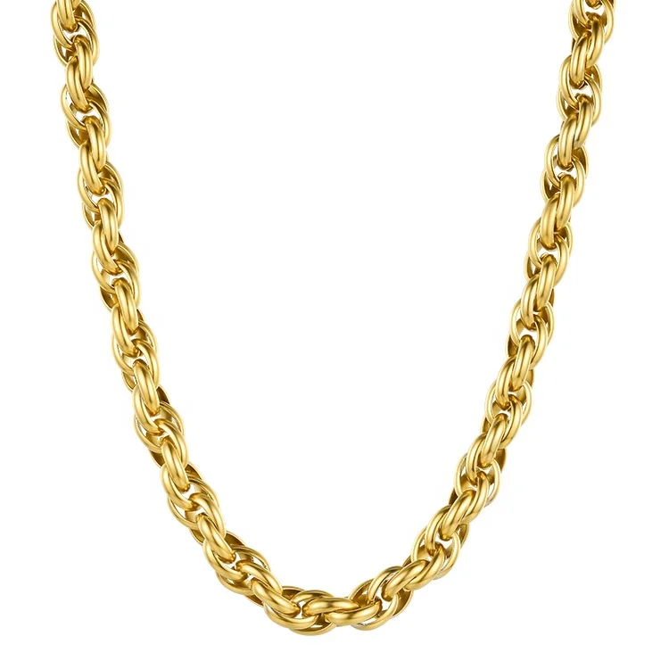 High Quality 18K Gold Plated Stainless Steel Staggered Compound Interlocking Thick Chain Necklace P203123