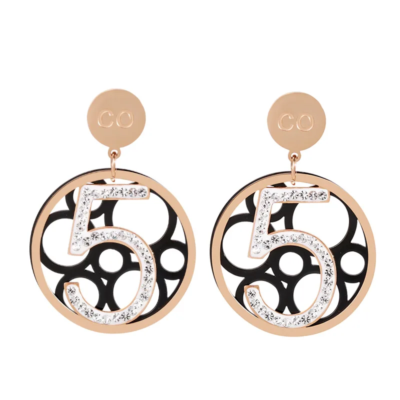 

Fashion Popular Stainless Steel Trendy Elegant Women Number Five 5 Hollow Circle Charms Pendant Jewelry Earrings for Women