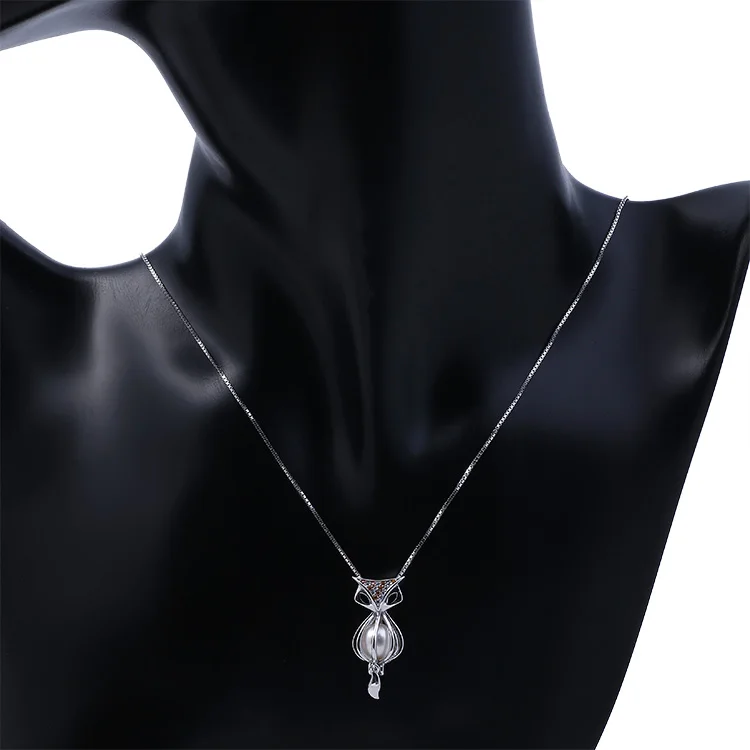 
Wholesale 925 Sterling Silver Jewelry Necklace Charming Women Fox Pearl Cage Pendant necklace 