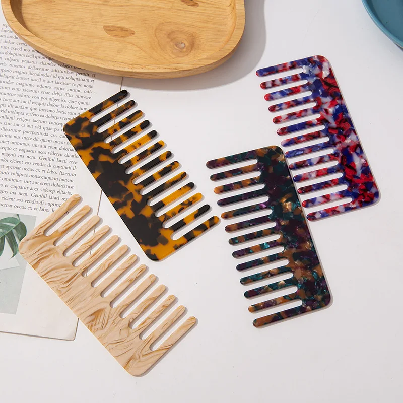 

Korean Fashion Marbling Print Tortoise Shell Wide Combs Thickness Textured Acetate Acid Resin Hair Comb, Picture