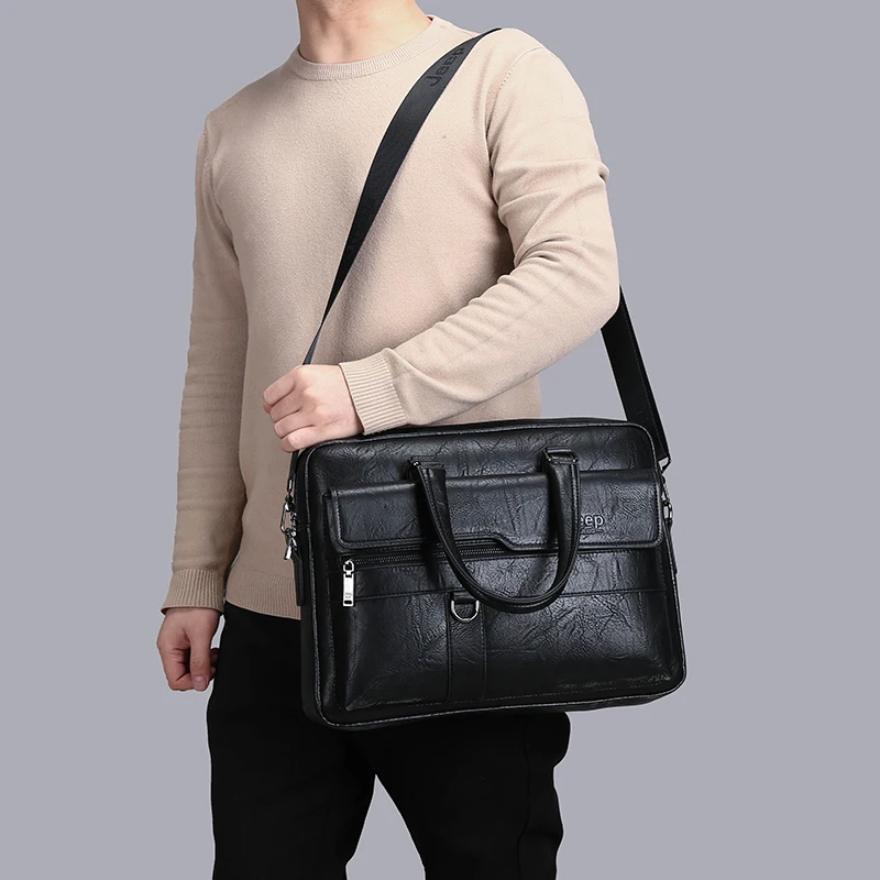 

Fashion luxury waterproof business leather handbag straddle shoulder man messenger laptop bag briefcase shoulder bag men