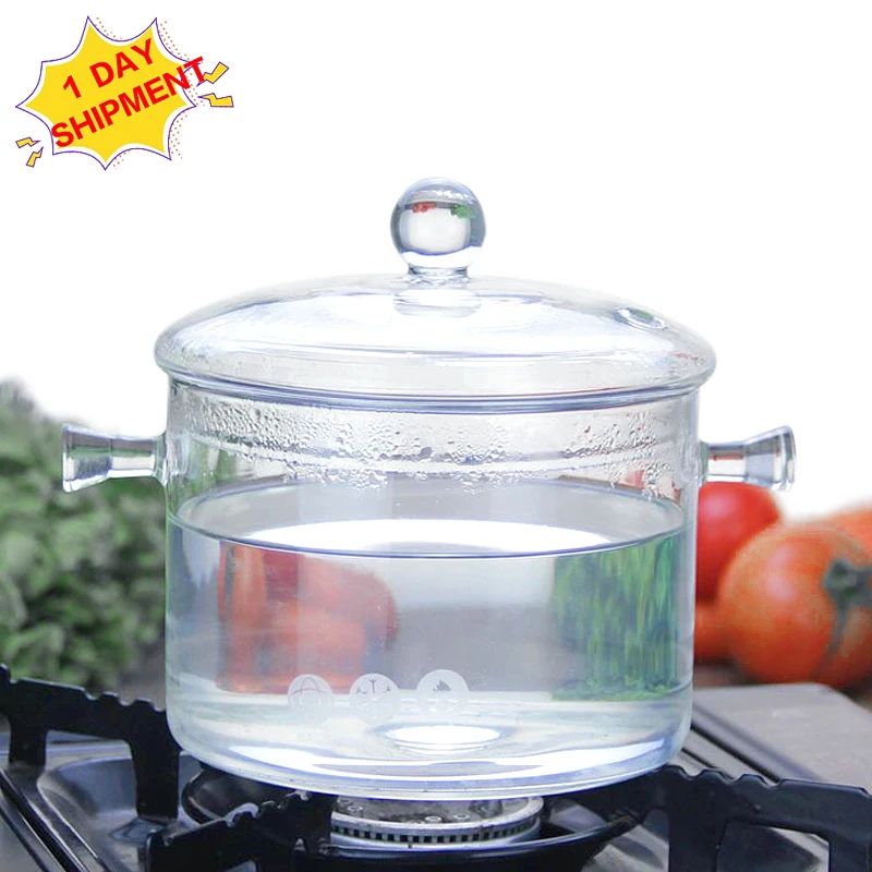 

High Borosilicate Glass Heat Resistant Kitchen Cookware Safe On Fire Cooking Casserole Soup & Stock Pots With Double Ears, Transparent