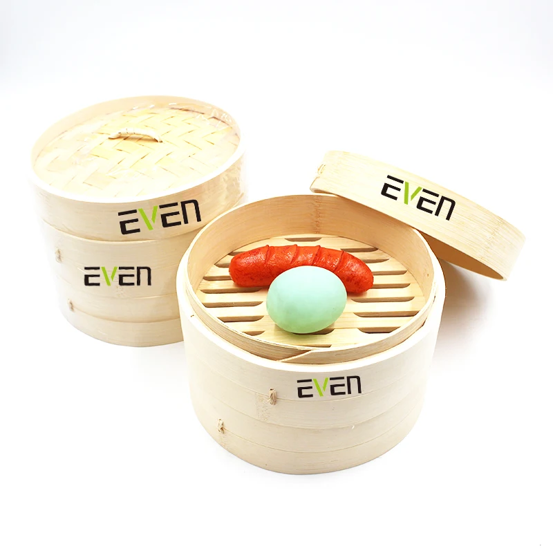 

Wholesale eco friendly 2 tier 10 inch dim sum bamboo steamer set, Natural bamboo color