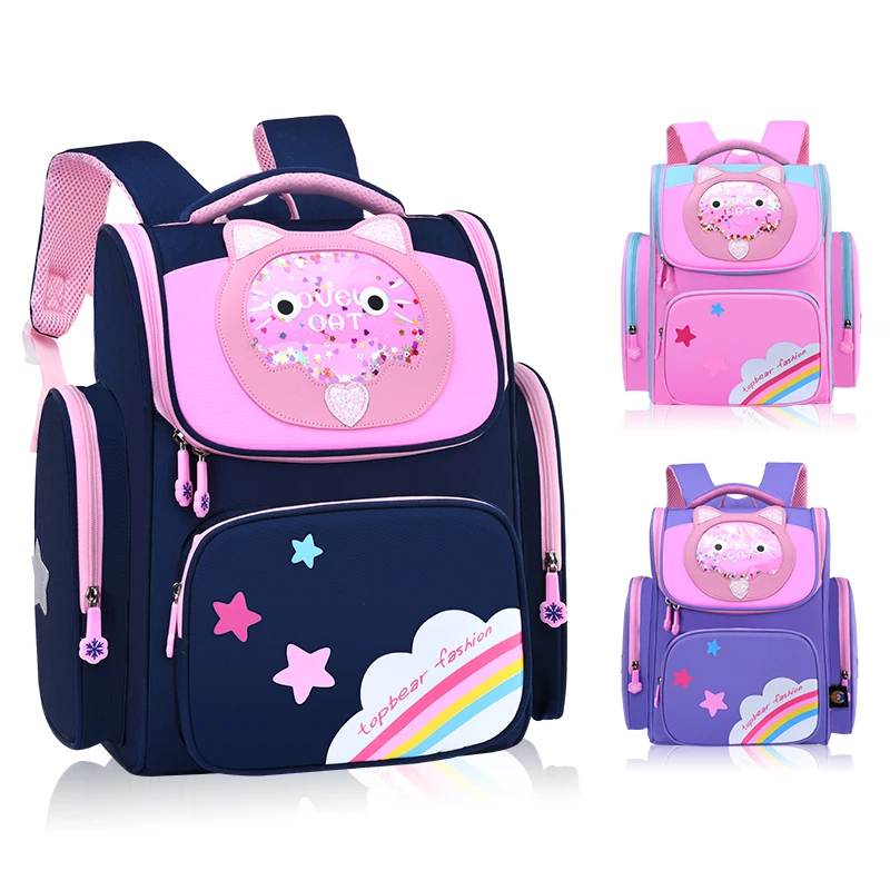 

Wholesale 3PCS Set Custom Students Cute Bookbags Floding 900D Bagpack Child Escolar Cat Backpack School bags For Girl Boy Kids, Customized color