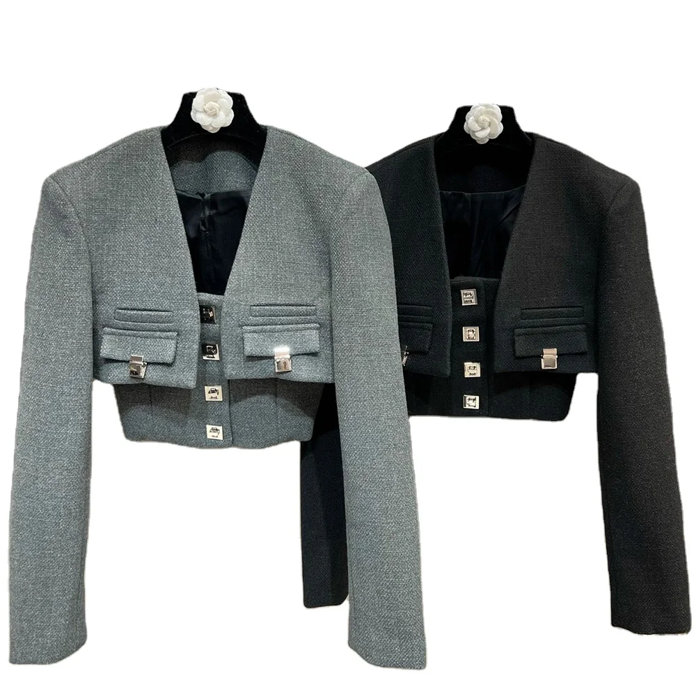 

TWOTWINSTYLE Spring Two-piece Set V Neck Long Sleeve Ladies Coats Jacket For Women