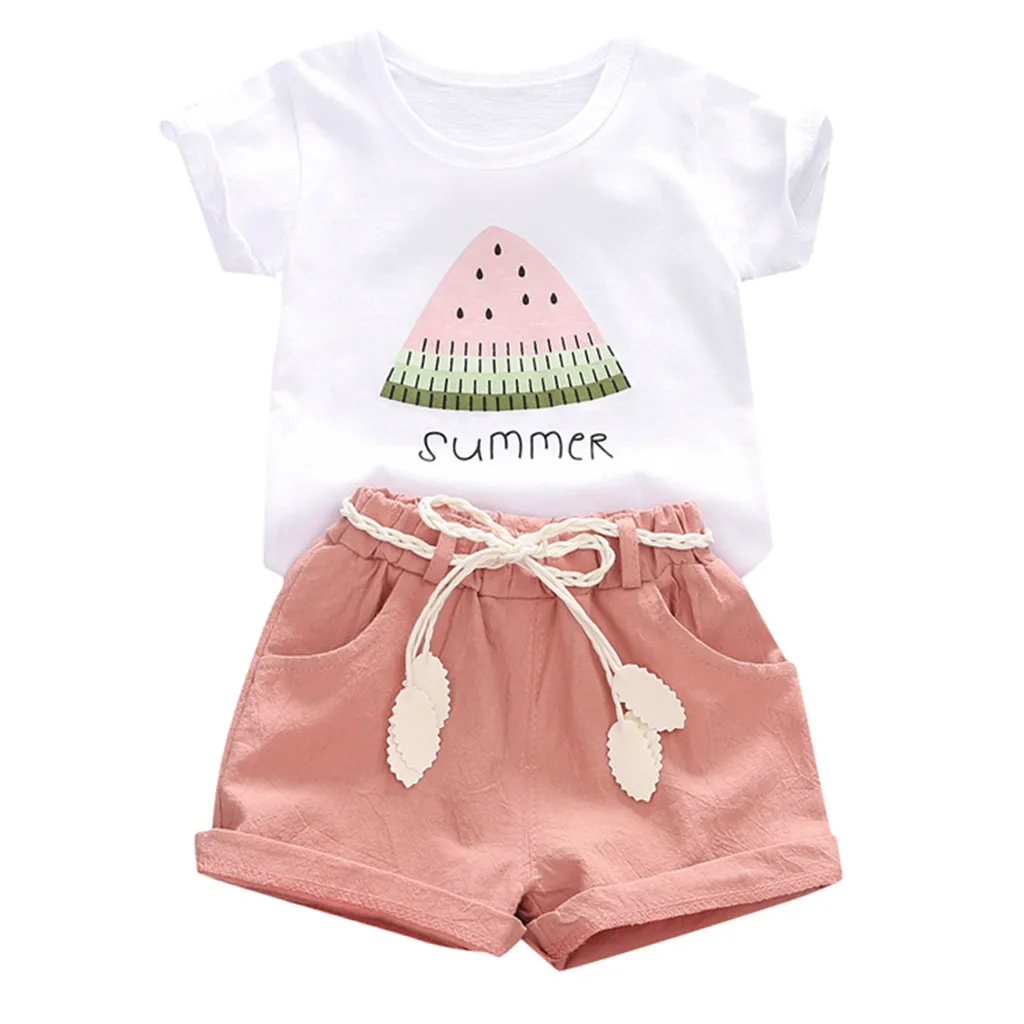 

Customization Children Girl's Summer Boutique Clothing Sets Cute Cartoon Watermelon Print Kids Girls Clothes
