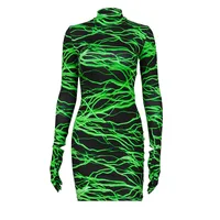 

neon lightning print gloves mini dress women bodycon long sleeve 2019 autumn winter party club sexy lady clothes