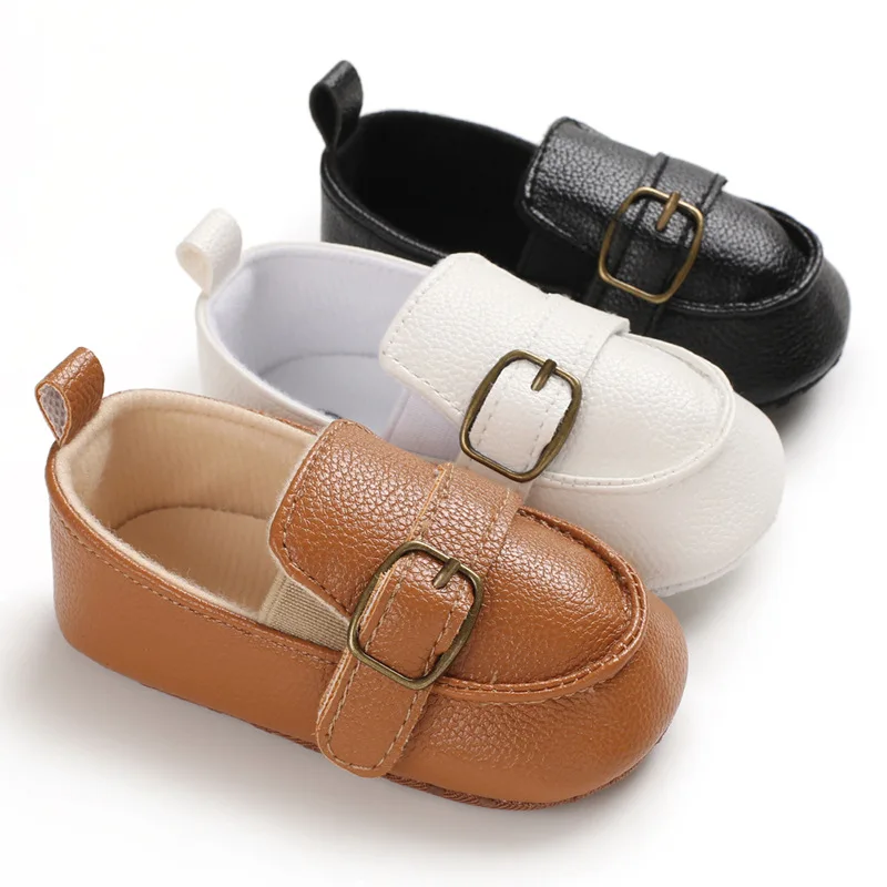 

Amazon hot PU Leather Soft sole Outdoor barefoot slip on infant leather baby shoes, Black,white,brown