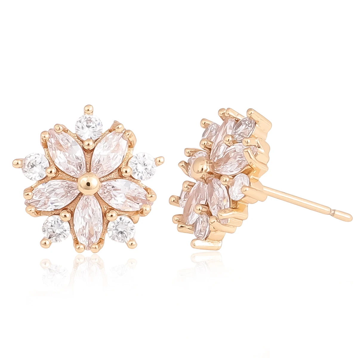 

CM YIM Korean Type CZ Cute Small flower Stud Earrings For women 18K Gold Plated Statement Earring Girl Flower Stud Earring
