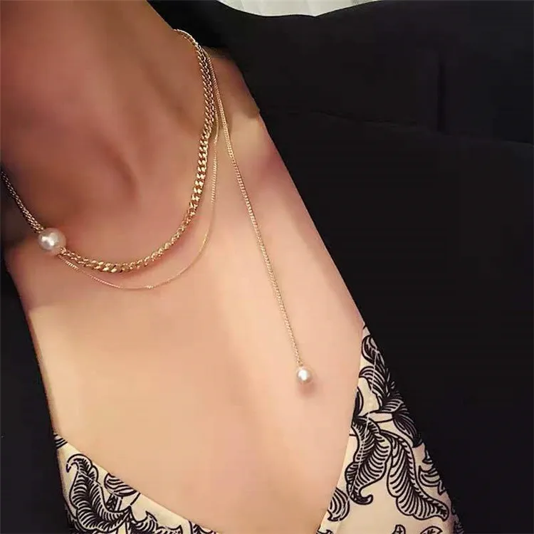 

Personality double-layer trendy necklace female niche exaggerated necklace simple cold style personality clavicle chain female, Picture shows