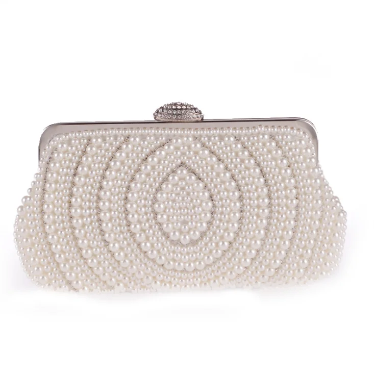 

Fashion Womens Handmade Custom Clutch Pearl Bag, White, gold
