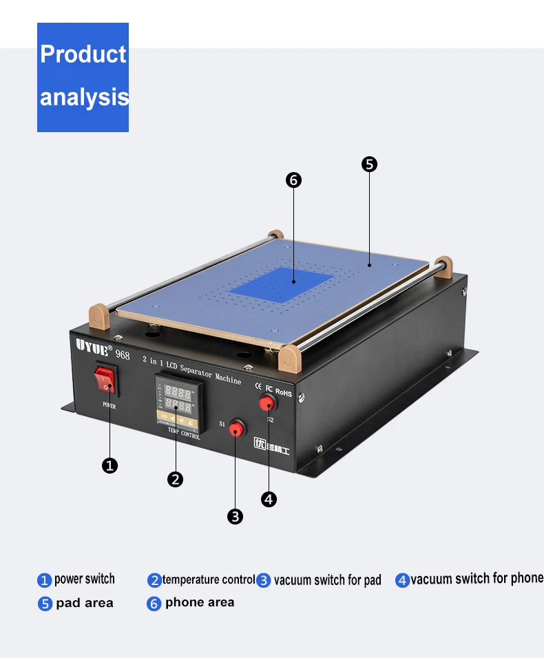 BEST 968 2 In 1 Vacuum Separator LCD Built-in Pump Vacuum Fix Repair Broken Mobile Phone Touch Screen Glass Separate Machine