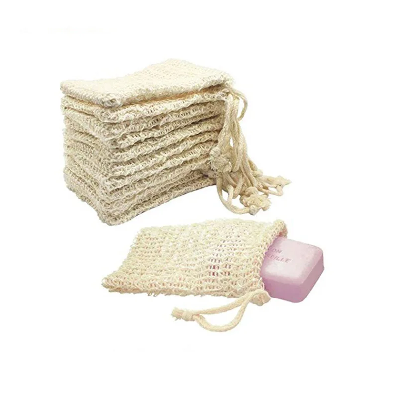 

Wholesale Organic Mesh Natural Eco-friendly Linen Drawstring Loofah Net Exfoliating Soap Saver Sisal Soap Bag