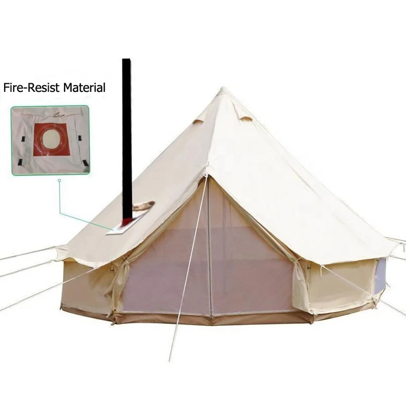 

Hiking Camping tents Four-season Tent Waterproof Canvas Bell Tent With Stove Jack Hole, Beige