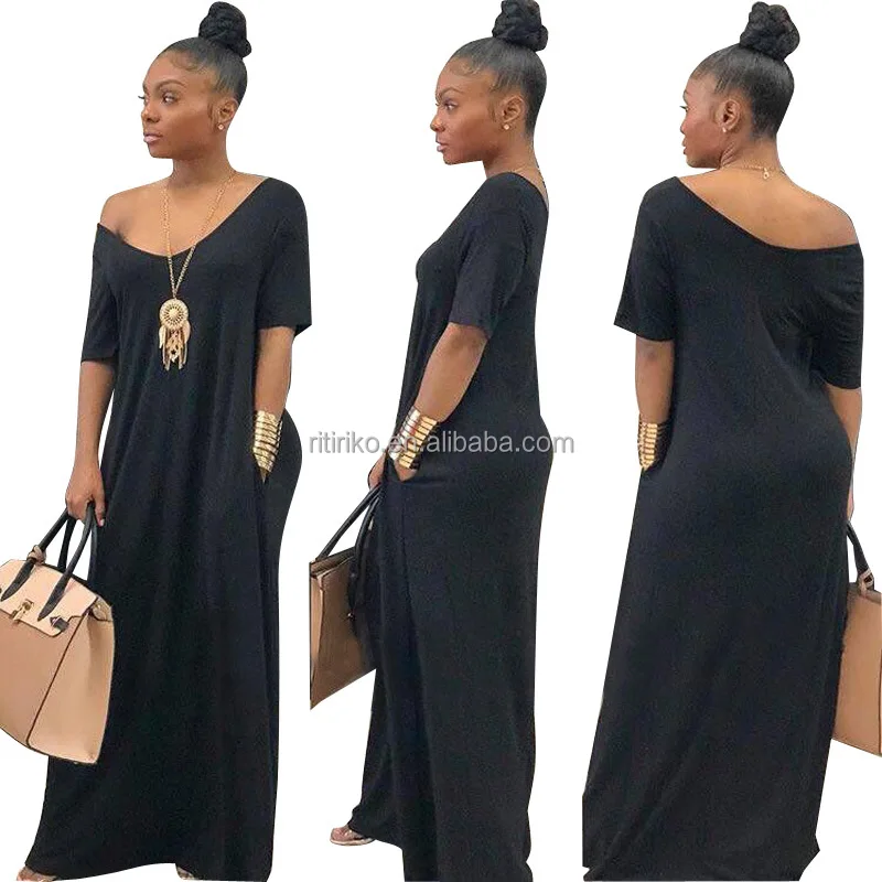 

Vestido Plus Size Casual Short Sleeve Women Maxi Dress For Fat Women With Pocket