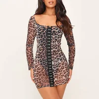 

Best selling prom women sexy u neck cheetah print party bodycon dress