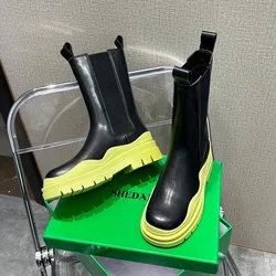 Hot sale high quality cow leather 5 cm height rubber sole autumn winter platform ankle boots women