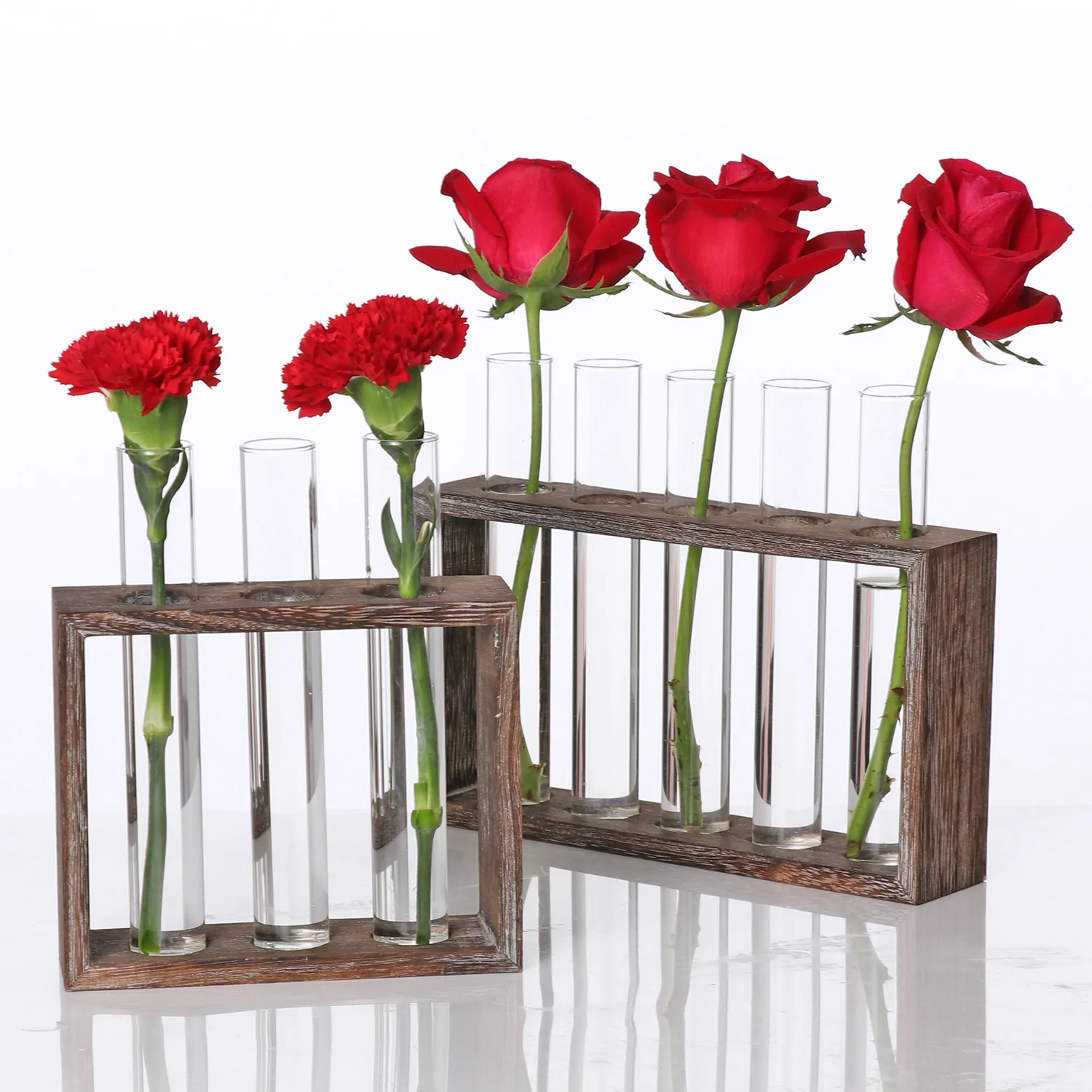 

Glass Planter Propagation Station, Wall Hanging Plant Terrarium with Wooden Stand, Glass Test Tube Flowers Bud Vase, Transparent