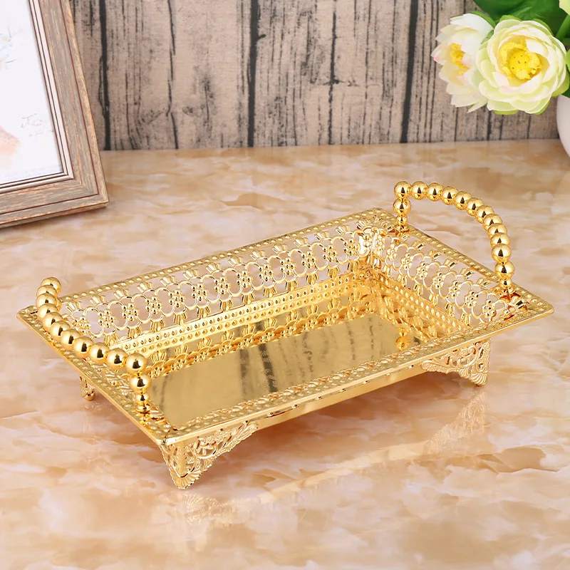 

QIAN HU Wedding Home Decoration Gold Metal Fruit Tray Plate Decor, Golden/silver