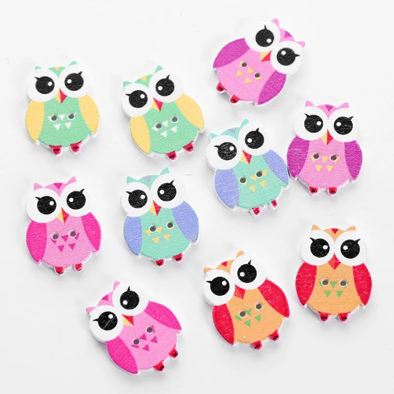 

Lovely Painting Owl Wooden Buttons For Children Clothes Sewing Wooden Decoration For Needlework Accessories