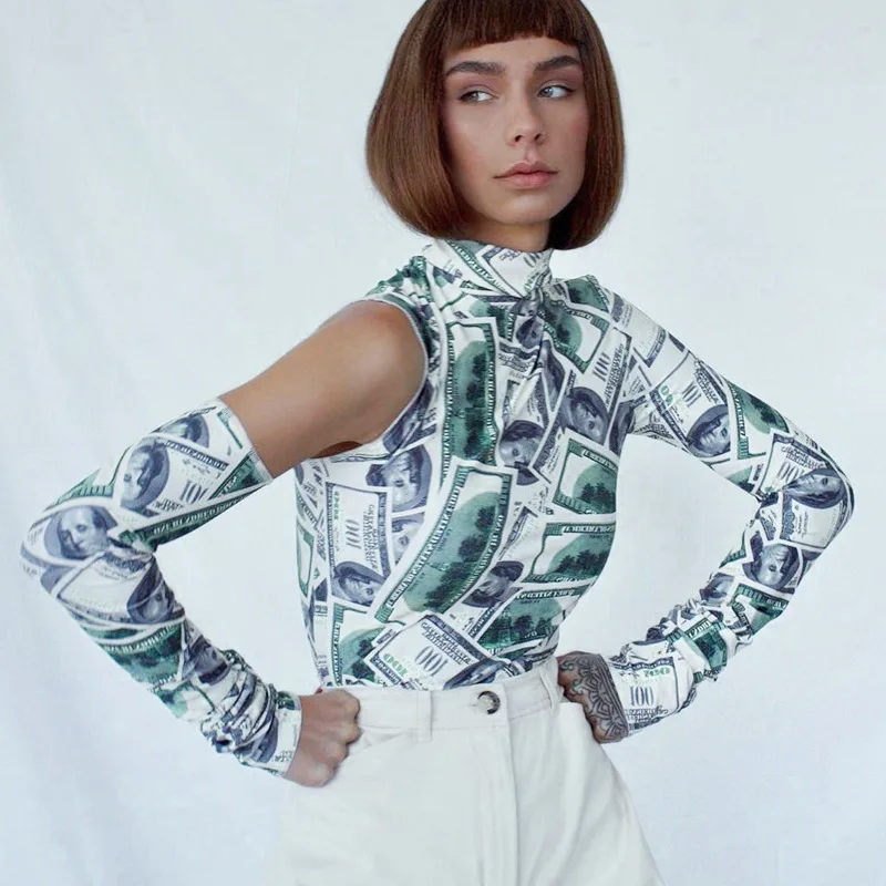 

2020 new arrivals autumn asymmetrical design high quality dollars printed women fashion shirts
