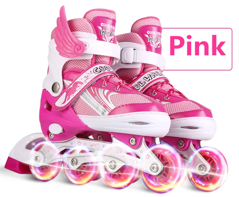

Children's Full Flash Skate Suit for beginners aged 3-4-5-6-8-10 inline skate shoes roller skating roller skate shoes for kids, Pink, blue