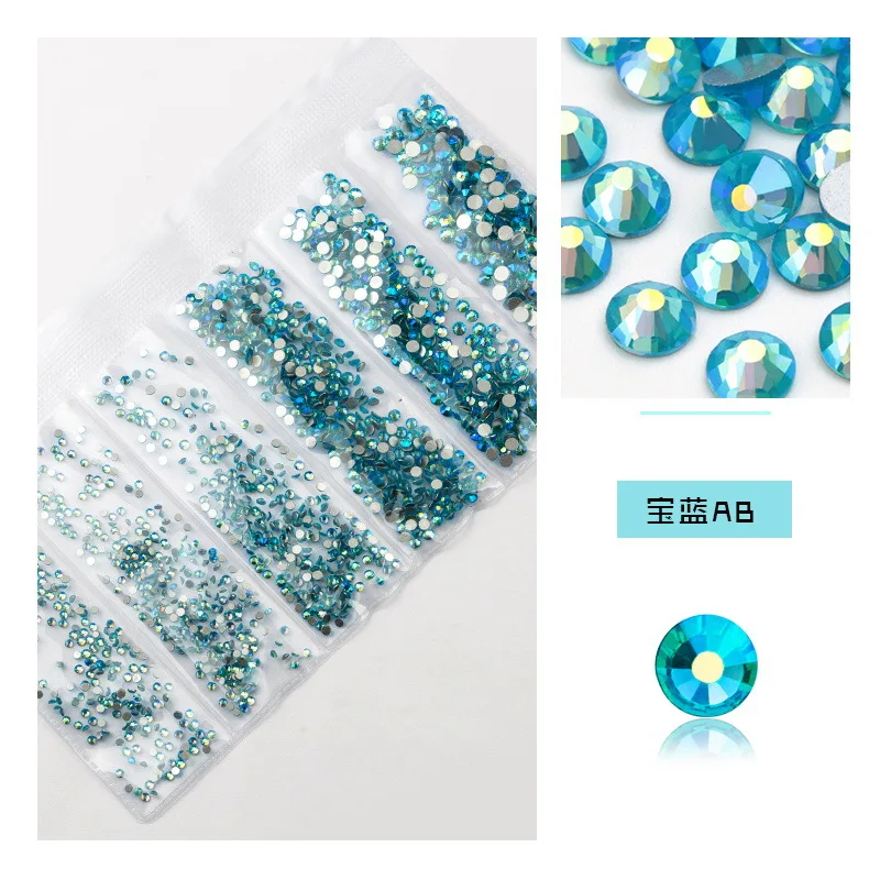 

Bling 6 Blanks Colors Sapphire AB Mixed Sizes Non Hot Fix Flat Back Glass Non Hotfix Strass For Nail Art DIY