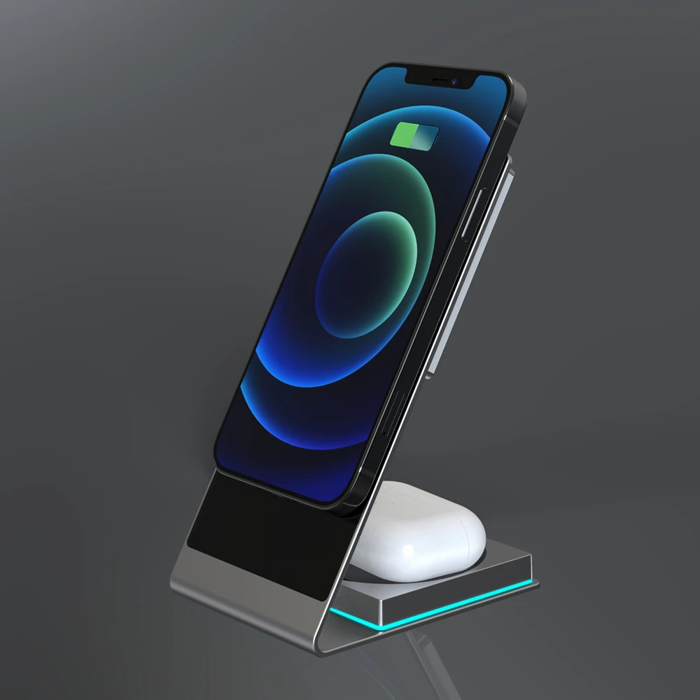 

2022 new qi wireless charger in 1 wireless magnetic charger Fit for Iphone Android Phone Earphone 2 in 1 wireless fast charging