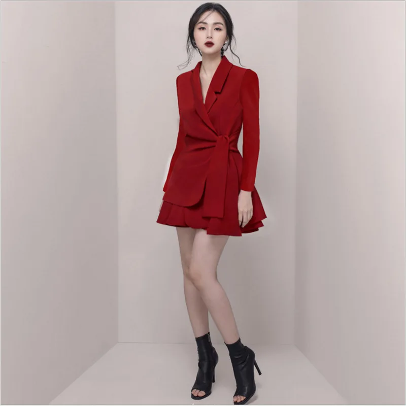 

Fashion High-end Clothing Two Piece Skirt Sets V-neck Long Sleeve Women Office Dress