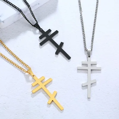

Fashion Vintage Orthodox Stainless Steel Necklaces Gold Plated Cross Pendant Necklace for Men Jewelry Wholesale
