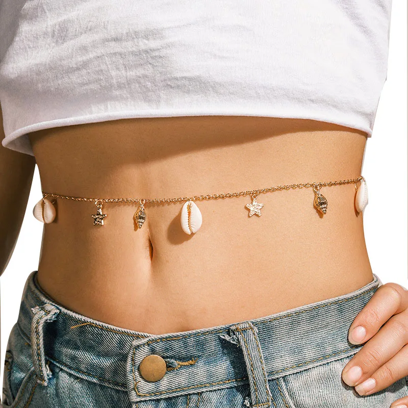 

2021 hot sale beach shell conch star waist chain in Europe and America love heart pendant waist body chain factory wholesale