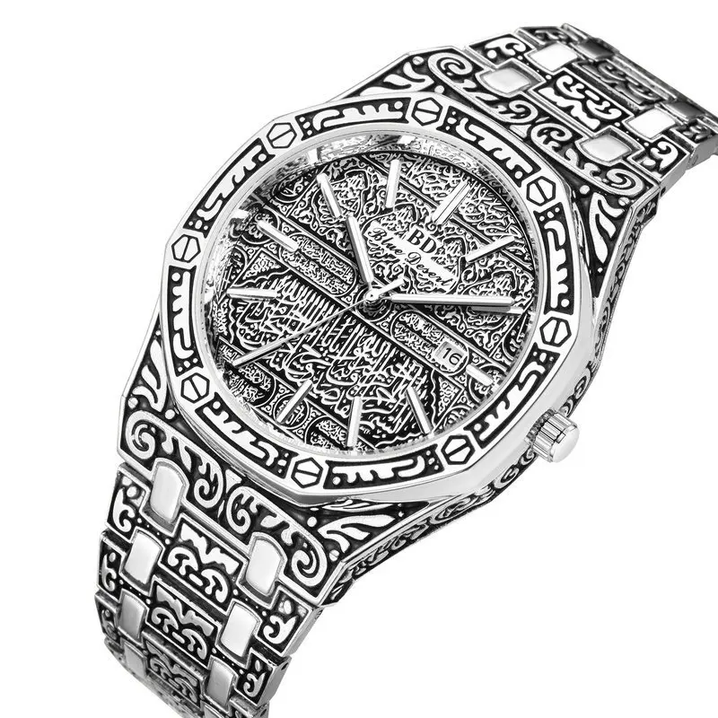 

Hot seeling time carved pattern luminous AP brand waterproof stainless steel luxury quartz custom logo watch for men, As pic