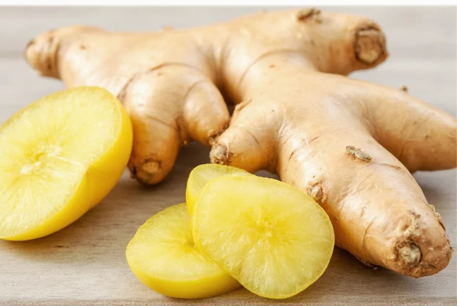 Close-up of fresh ginger root being peeled with a spoon, showing proper technique for preparing ginger for consumption