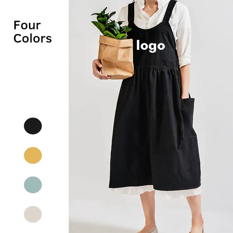 

Modern Nordic Style Women Coffee Flower Shop Waitress Work Aprons Home Kitchen Cotton Apron Custom Printed Logo, Yellow/black/apricot/ green