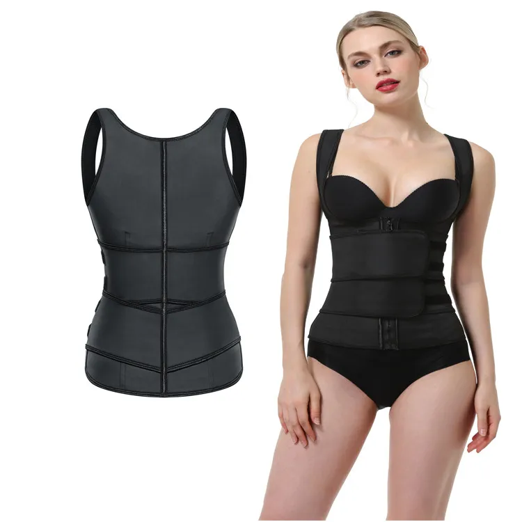 

In Stock Weight Loss Underbust Tummy Girdle Shaper Control Cincher Full Body Latex Trimmer Slimming Corset Vest Waist Trainer, Black