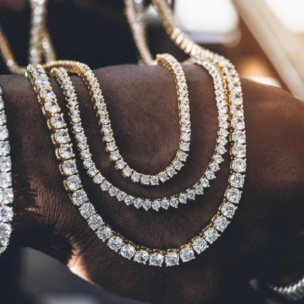 

Brass 3mm 4mm 5mm Round Cut Iced Out AAA CZ Diamond Tennis Chain Necklace Bracelet Set 18k Gold Plated for Women Hip Hop Jewelry, Gold/silver