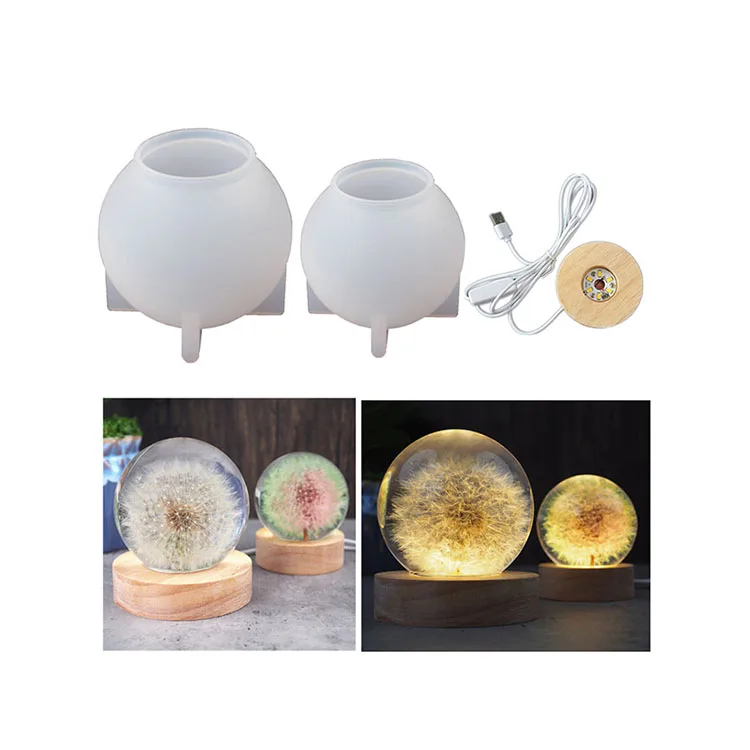 

Crystal Ball Resin Molds Sphere Silicone Molds with LED Wooden Lights Display Base Stand for Home Decoration Bedroom Night Light