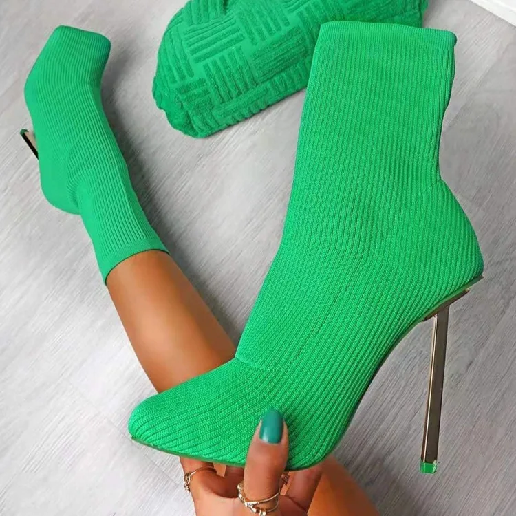 

Plus Size Winter Knit Elastic Thigh High Boots Heels Fashion Sexy Green Sock Boots Designer Soft High Heels Shoes for Women, Picture shows