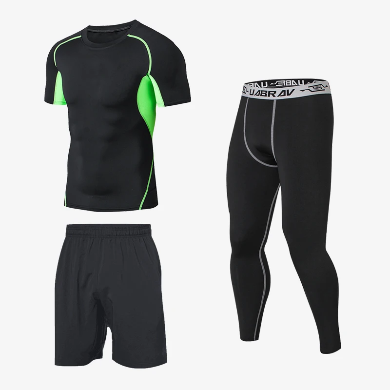 

China Factory Track Suits for Men Compression Leggings Sportswear Fitness Workout Jogging Wear 3 Piece Set