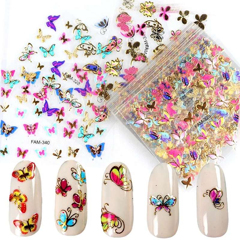 

30Pcs/Set Gold Silver Butterfly Nail Art Sticker Decals Brand Designs Self Adhesive Manicure For Nails Tips Decor Stickers Set, Photo