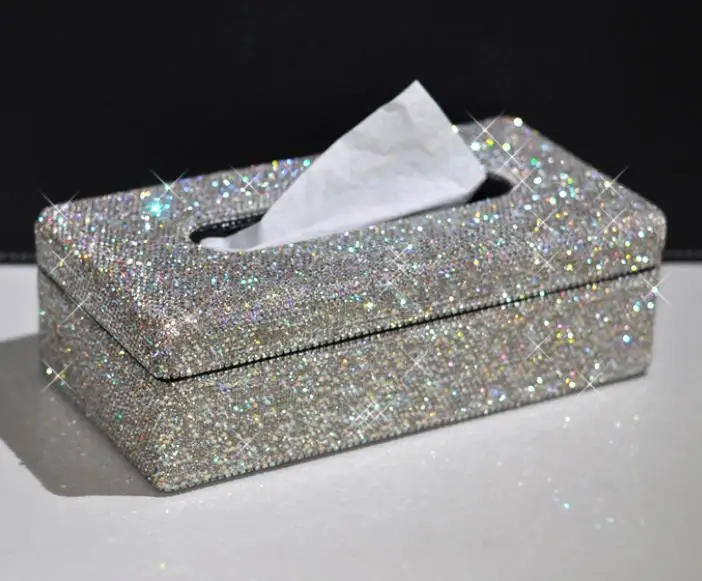 Crystal Luxury Elegant Bling Home Table Car Tissue Box Cover Holder Silver 