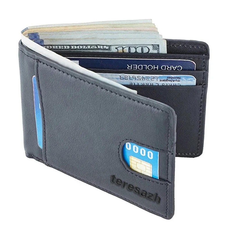 

RFID Blocking Bifold Slim Genuine Leather Money Clip Wallet Thin Minimalist Front Pocket Wallet