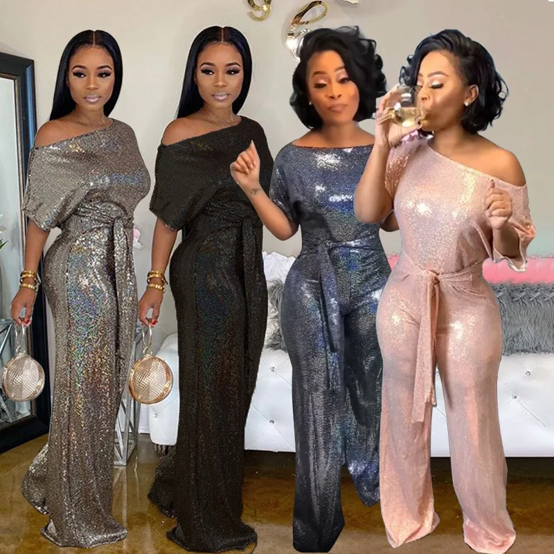 

B14681A 2020 Hot sale women plus size fashion elegant shiny color jumpsuit, Shown