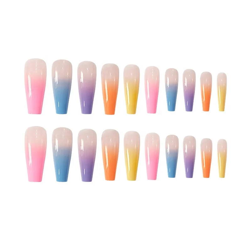 

European and American Super Long Ballet Nail Candy Color Finished Nail Art Hook Plastic Box Rainbow Gradient Coffin Nail Piece