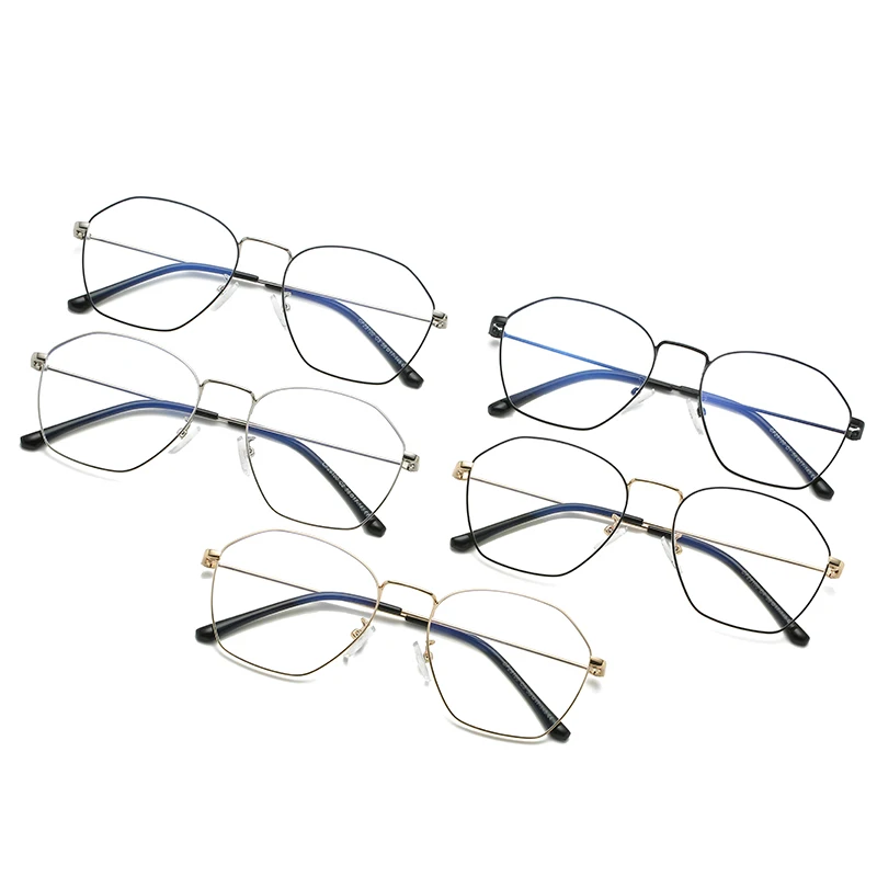 

High Quality Trendy Anti Blue Light Big Square Eye Glasses Polygon Metal Frame Optical Eyewear Gafas opticas Lunettes, Black,gold,silver