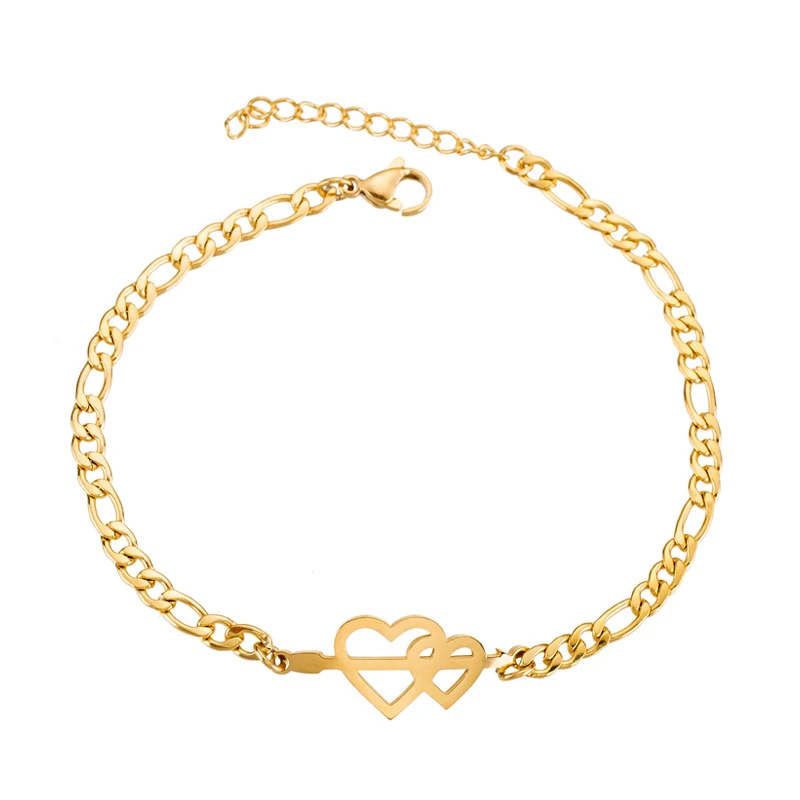 

Amazon Hot Sublimation Women Gold Silver Rose Plated Stainless Steel Charm Double Heart Bracelet Jewelry For Young Ladies, As picture