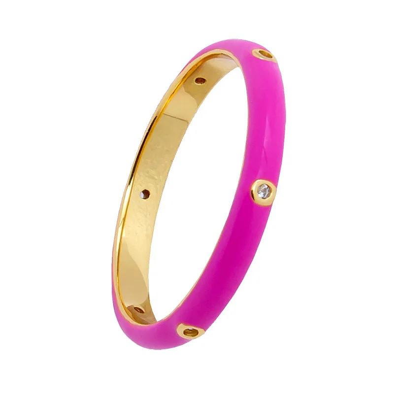

Wholesale women girls s925 sterling silver stack neon pink green yellow colorful enamel gold ring with diamond