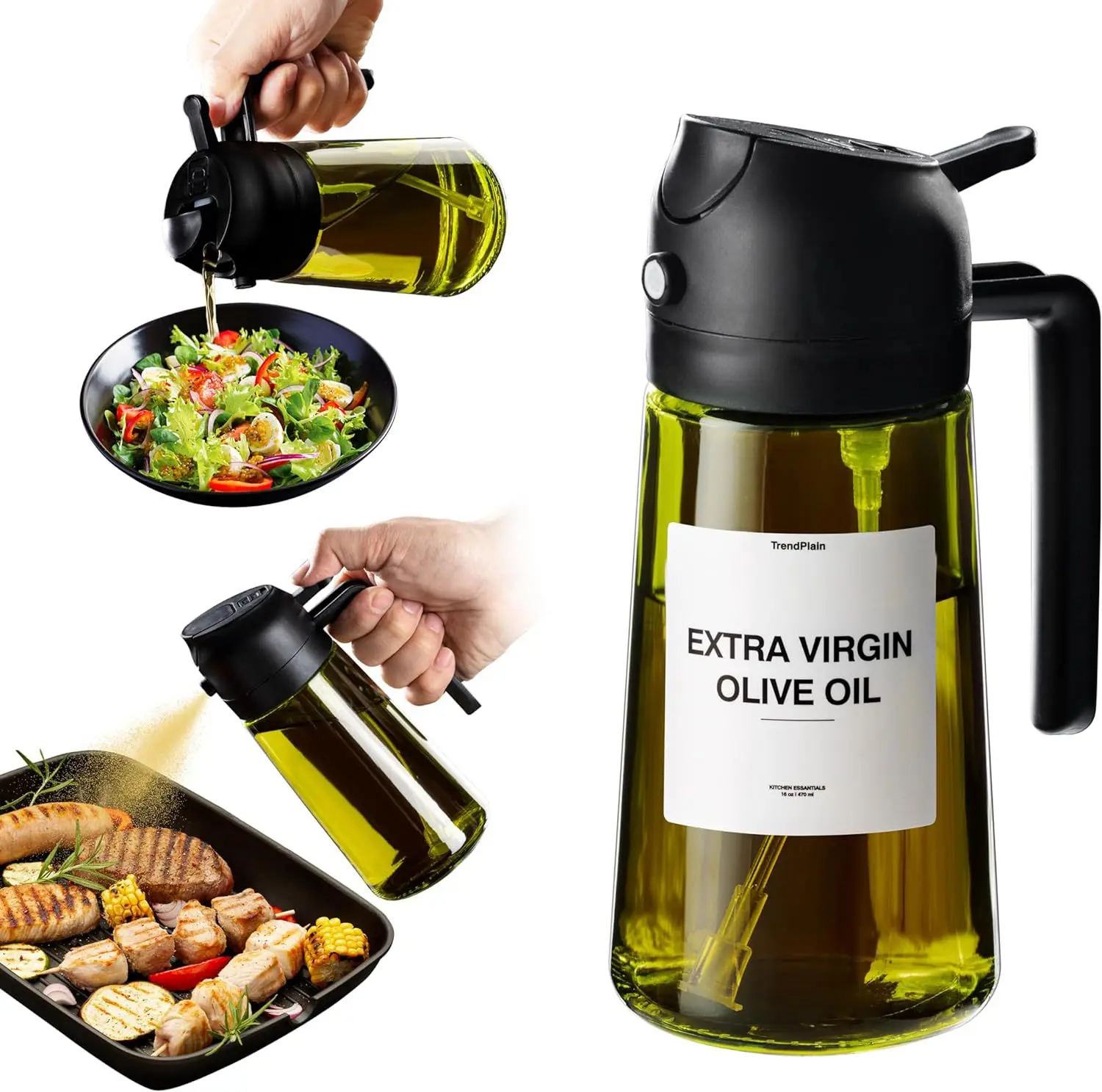 Better Quality Dark Glass Color 16OZ Kitchen Cooking Manual Maiden Oil Sprayer 2 in 1 Olive Oil Dispenser with Oil Brush