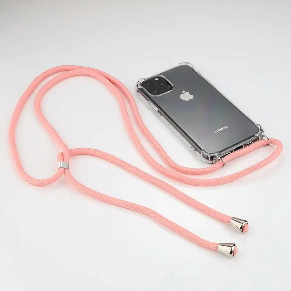 

New Necklace Crossbody Phone Case Transparent Shockproof TPU Case with Cord Rope Strap for iPhone 12 Pro Max, Clear case with colors strap