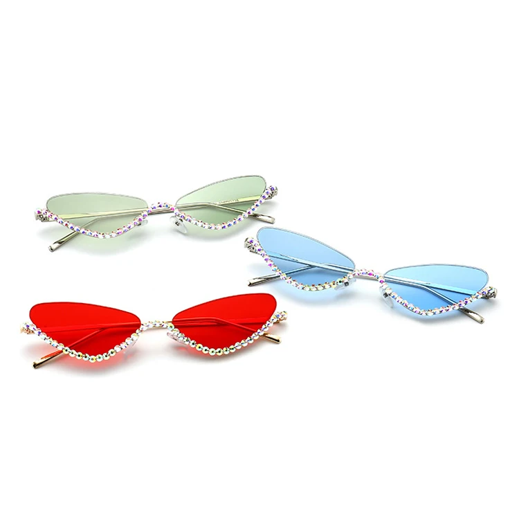 

DOSIYER cat eye Rhinestone Half Frame Crystal Designer Luxury High End Bling Diamond Women UV400 metal sunglasses